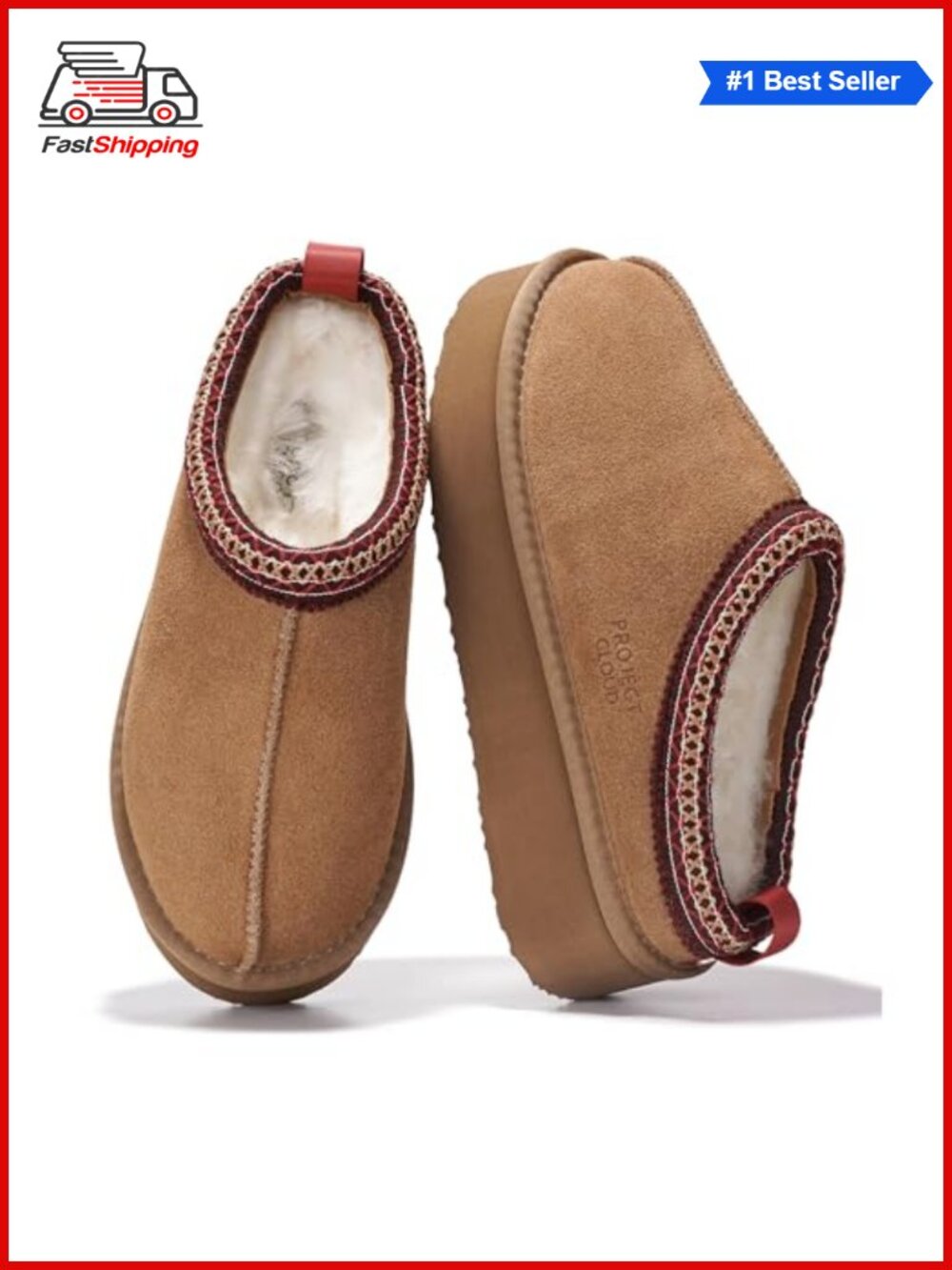 ✨ Project Cloud Genuine Leather Shearling Platform Slippers Memory Foam Women